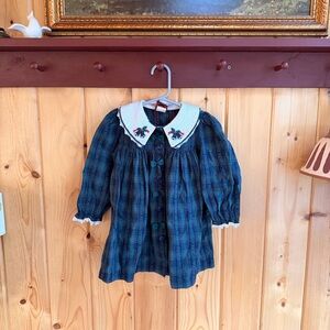 Plaid Kids Dress with Embroidered Collar